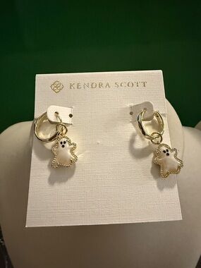 Kendra Scott Gold Hoop Earrings with White Pearl Ghost Charms